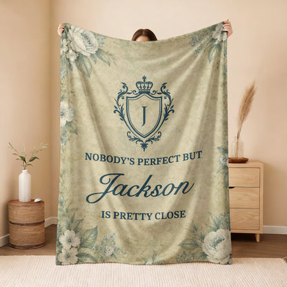 Nobody's Perfect But Your Name Is Pretty Close Green Floral Fleece Blanket JACKSON 13K1 BK39