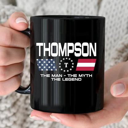 The Man The Myth The Legend Us Flag Mug THOMPSON 13K1 MG23