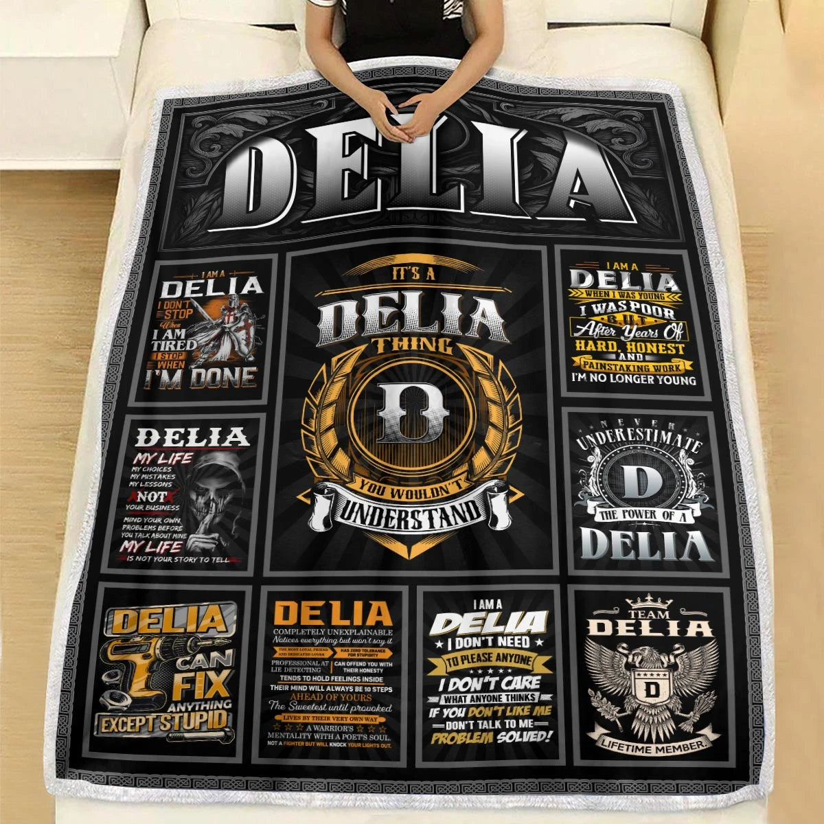 DELIA Personalized Blanket | Custom Name Cozy Throw Gift 13K5-BK2