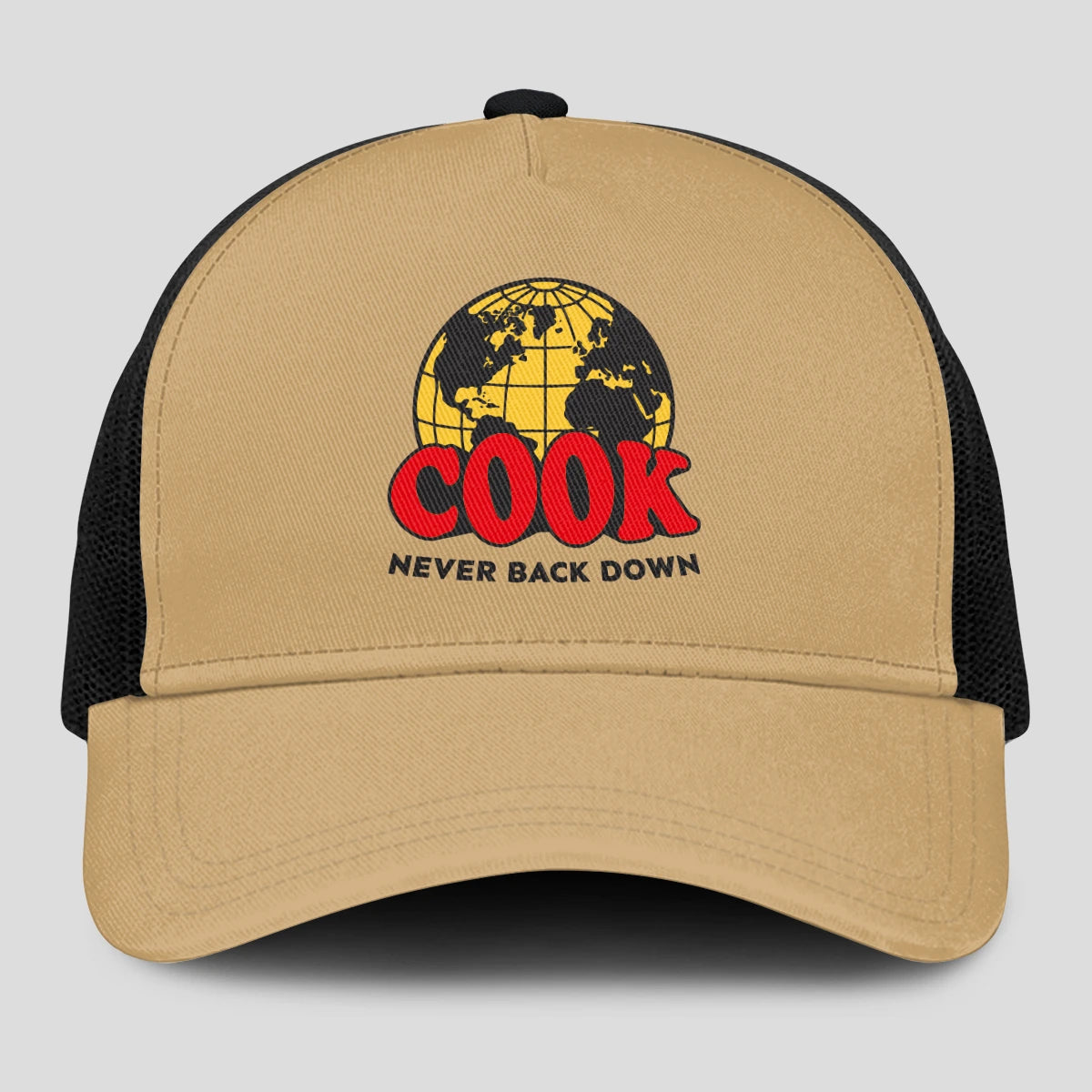Never Back Down World Logo Khaki Mesh Cap COOK 13K1 C212PF