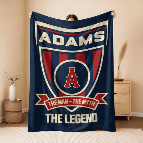 The Man The Myth The Legend Blue Burgundy Baseball Blanket ADAMS 13K1 BK18