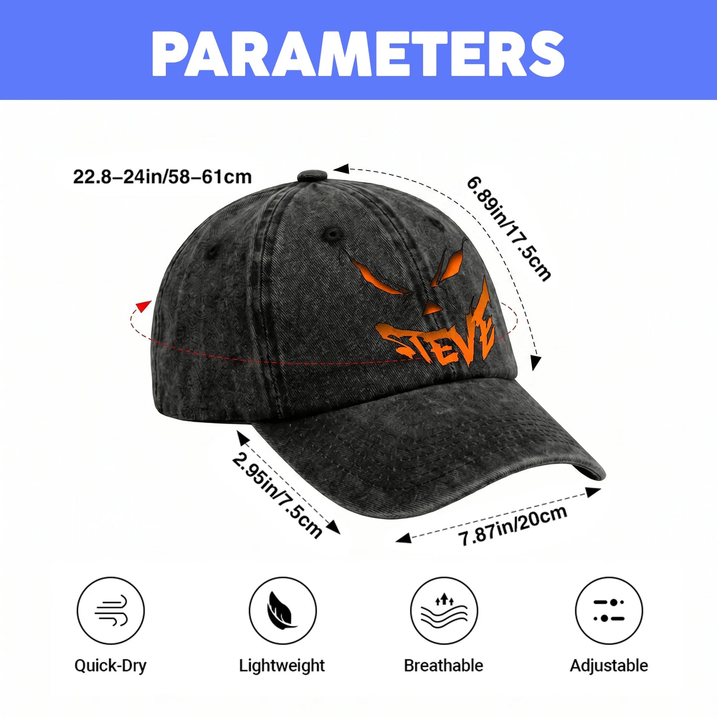 Your Name Jack O' Lantern Halloween Washed Cap STEVE 13K1 C100PF