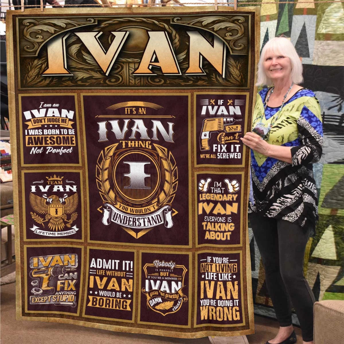 IVAN Personalized Blanket | Custom Name Cozy Throw Gift 13K1-BK4