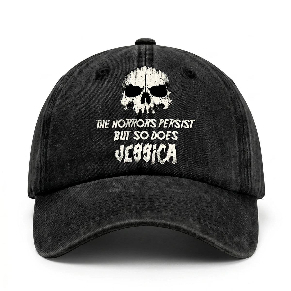 The Horrors Persist But So Does Your Name Cool Skull Washed Cap JESSICA 13K1 C134PF