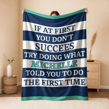 If At First You Don't Succeed Blue & White Striped Fleece Blanket MICHELLE 13K1 BK55