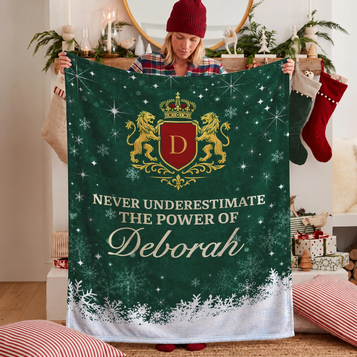 Never Underestimate Your Name Old Money Christmas Fleece Blanket DEBORAH 13K1 BK26