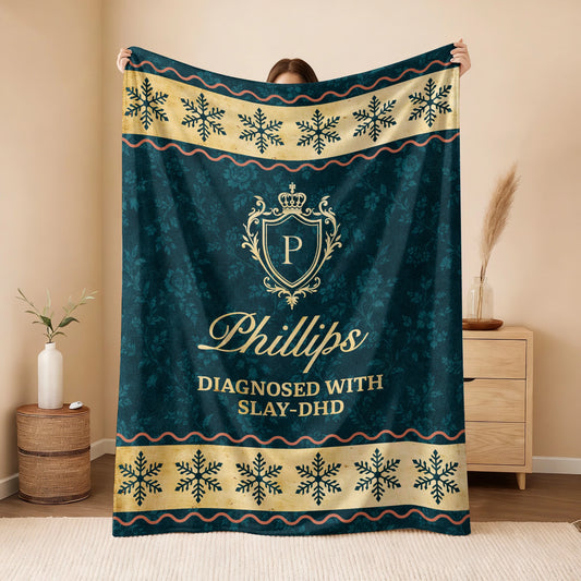 Diagnosed With Slay-DHD Vintage Sage Green Fleece Blanket PHILLIPS 13K1 BK38