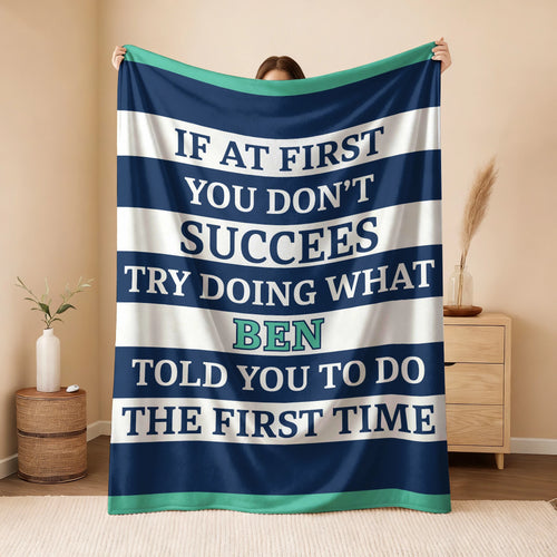 If At First You Don't Succeed Blue & White Striped Fleece Blanket BEN 13K1 BK55