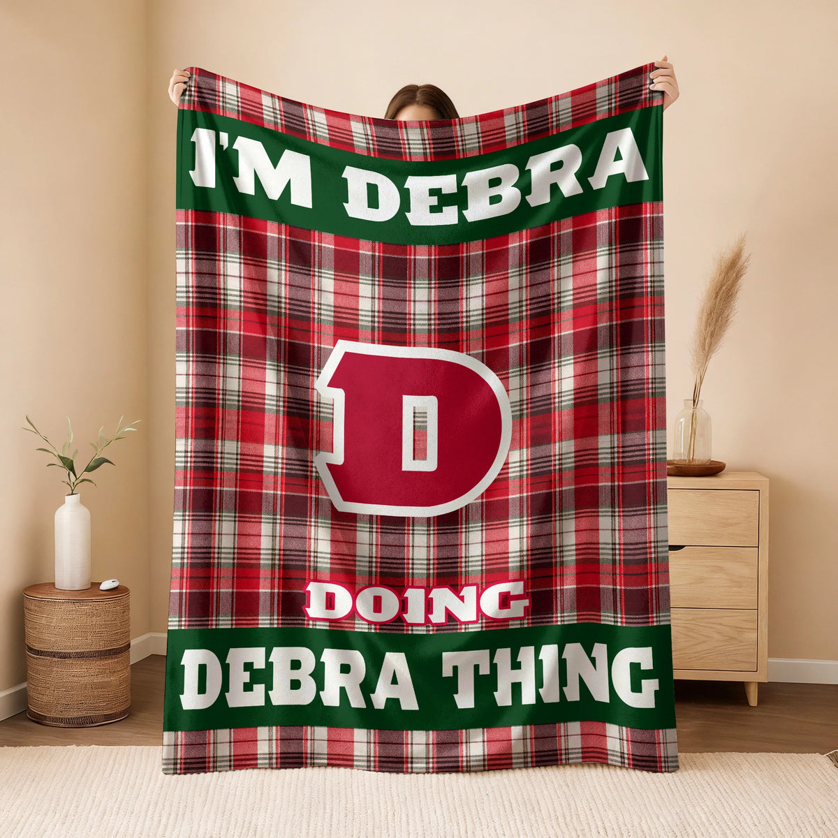 I'm Name Doing Name Things Red Plaid Fleece Blanket DEBRA 13K1 BK49