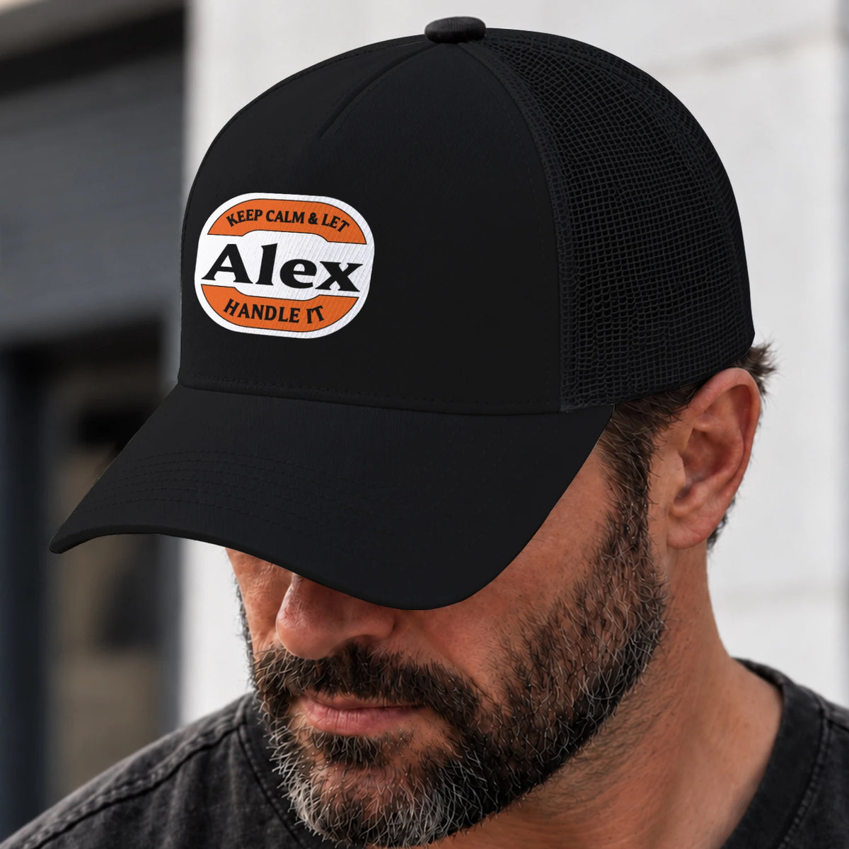 Keep Calm & Let Your Name Handle It Black Mesh Cap ALEX 13K1 C199PF