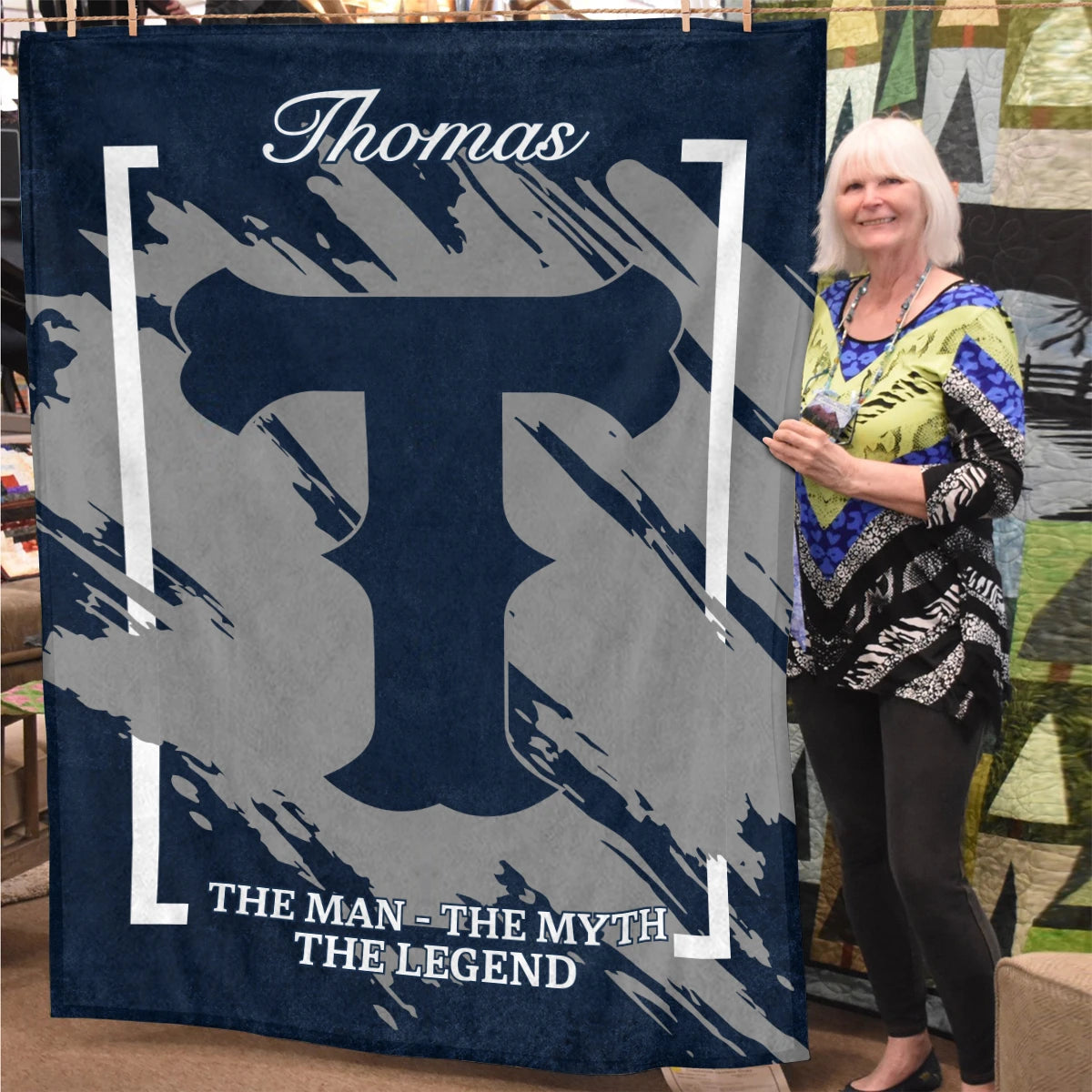 The Man The Myth The Legend Navy Baseball Fleece Blanket THOMAS 13K1 BK17