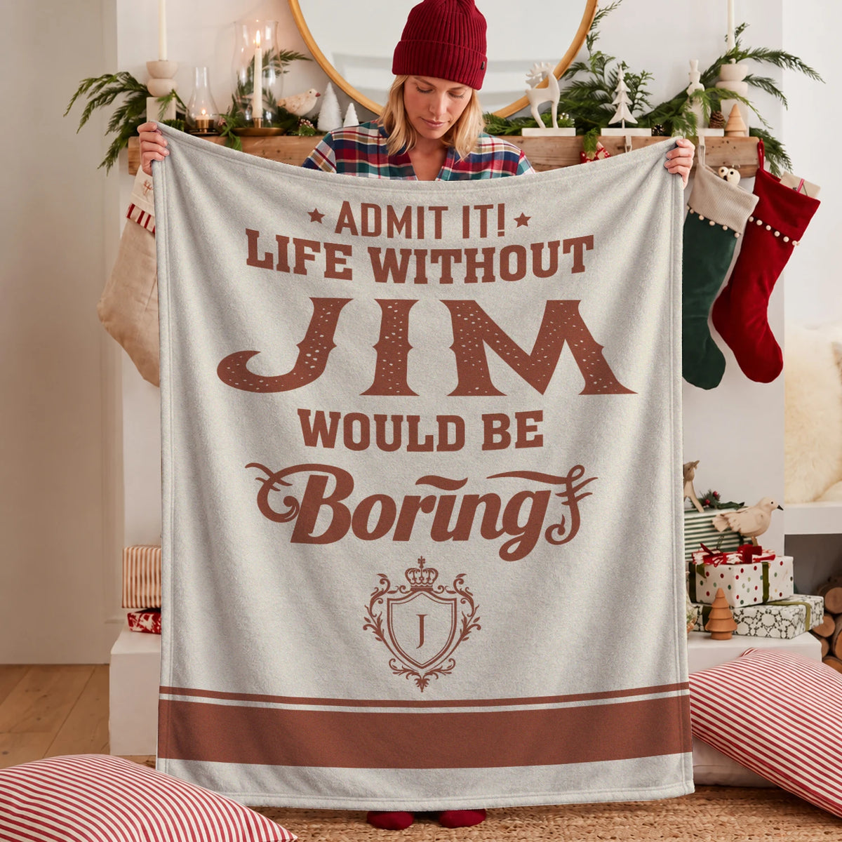Life Without Your Name Would Be Boring Cream Terracotta Blanket JIM 13K1 BK24