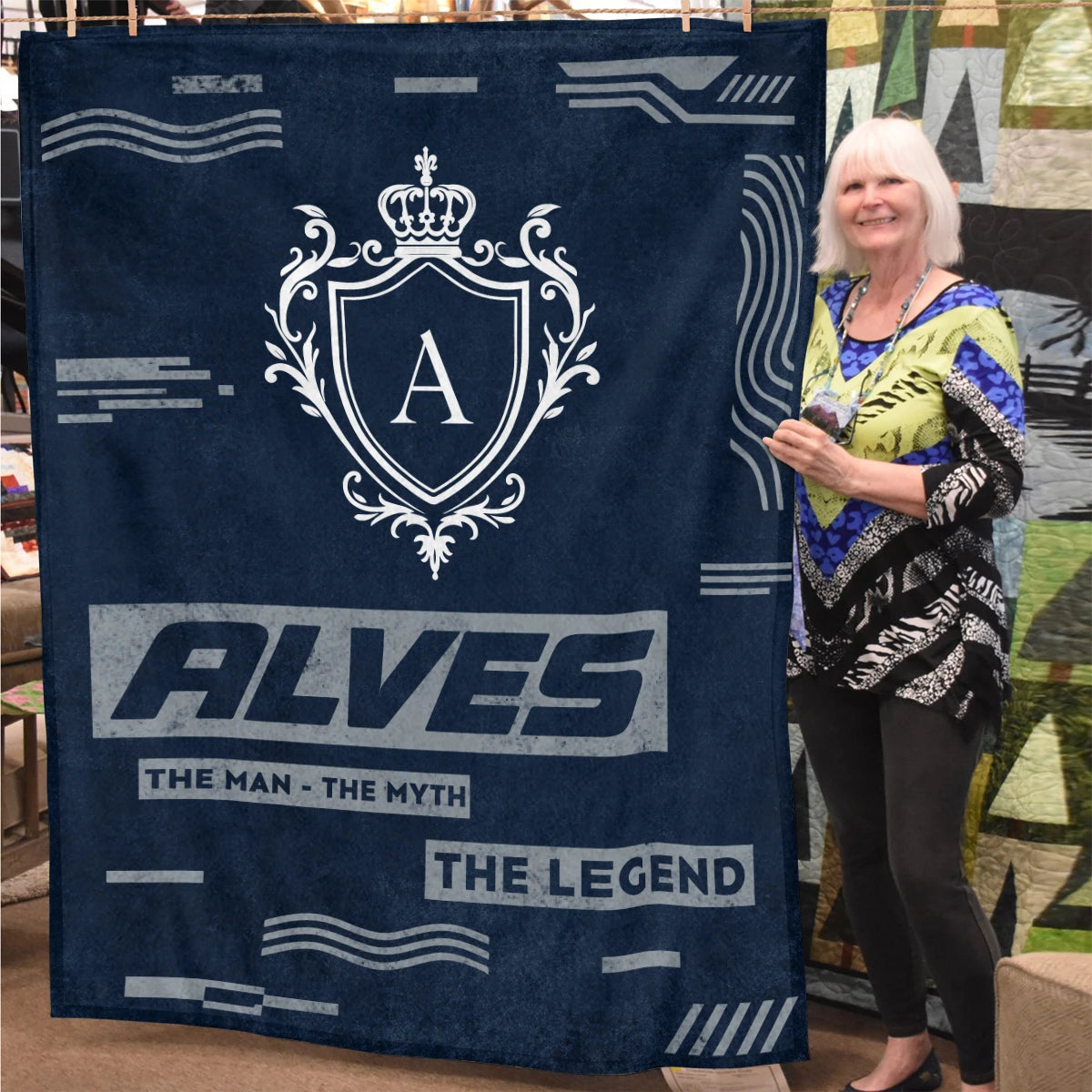 The Man The Myth The Legend Blue & Gray Fleece Blanket  ALVES 13K1 BK08