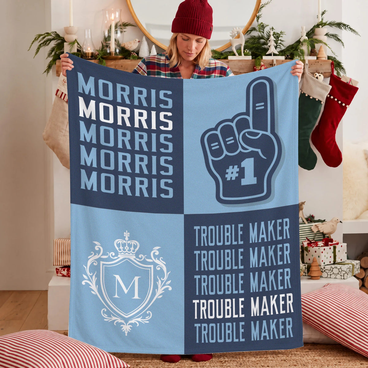 Trouble Maker Funny Blue Fleece Blanket MORRIS 13K1 BK21