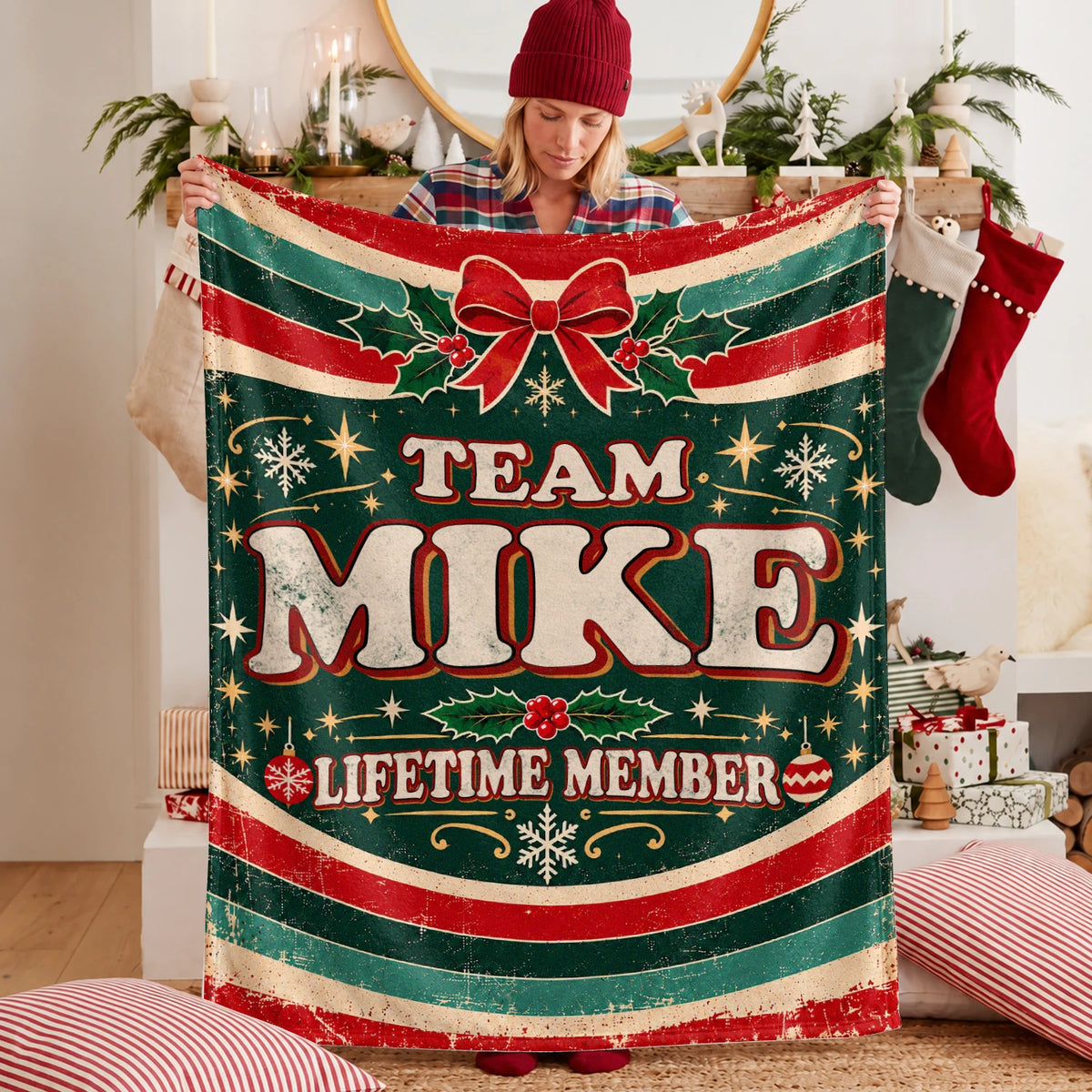 Team Your Name Lifetime Member Christmas Fleece Blanket MIKE 13K1 BK52