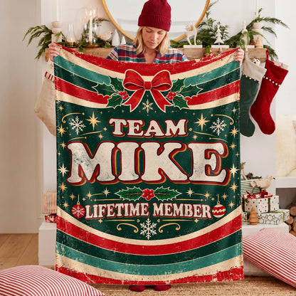 Team Your Name Lifetime Member Christmas Fleece Blanket MIKE 13K1 BK52