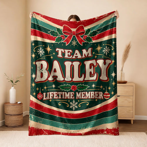Team Your Name Lifetime Member Christmas Fleece Blanket BAILEY 13K1 BK52