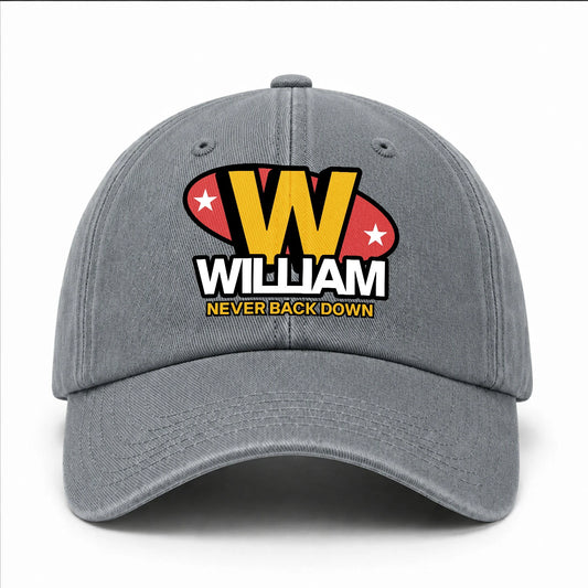 Never Back Down With Your Name And Initial Letter Washed Cap WILLIAM 13K1 C82PF