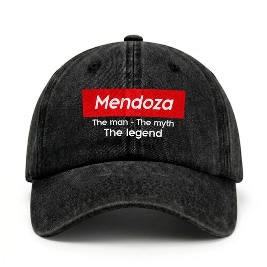 Your Name The Man The Myth The Legend Red Logo Washed Cap MENDOZA 13K1 C130PF
