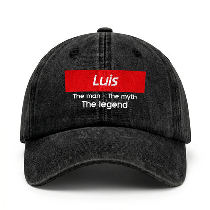 Your Name The Man The Myth The Legend Red Logo Washed Cap LUIS 13K1 C130PF