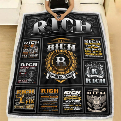 RICH Personalized Blanket | Custom Name Cozy Throw Gift 13K1-BK2