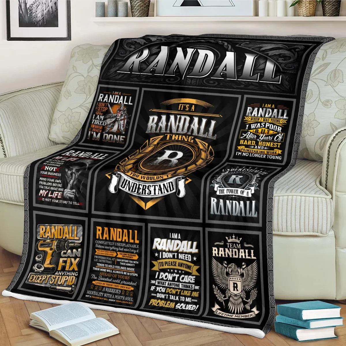RANDALL Personalized Blanket | Custom Name Cozy Throw Gift 13K2-BK2