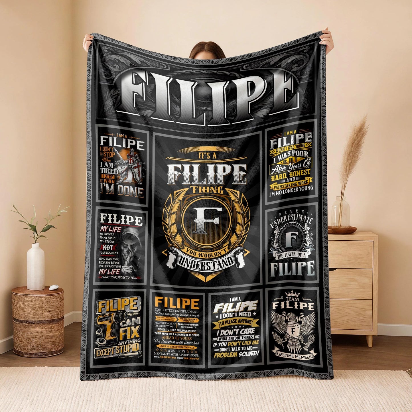 FILIPE Personalized Blanket | Custom Name Cozy Throw Gift 13K4-BK2