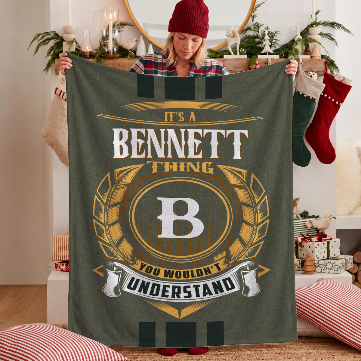 It's A Your Name Thing Olive Green Logo Fleece Blanket BENNETT 13K1 BK31