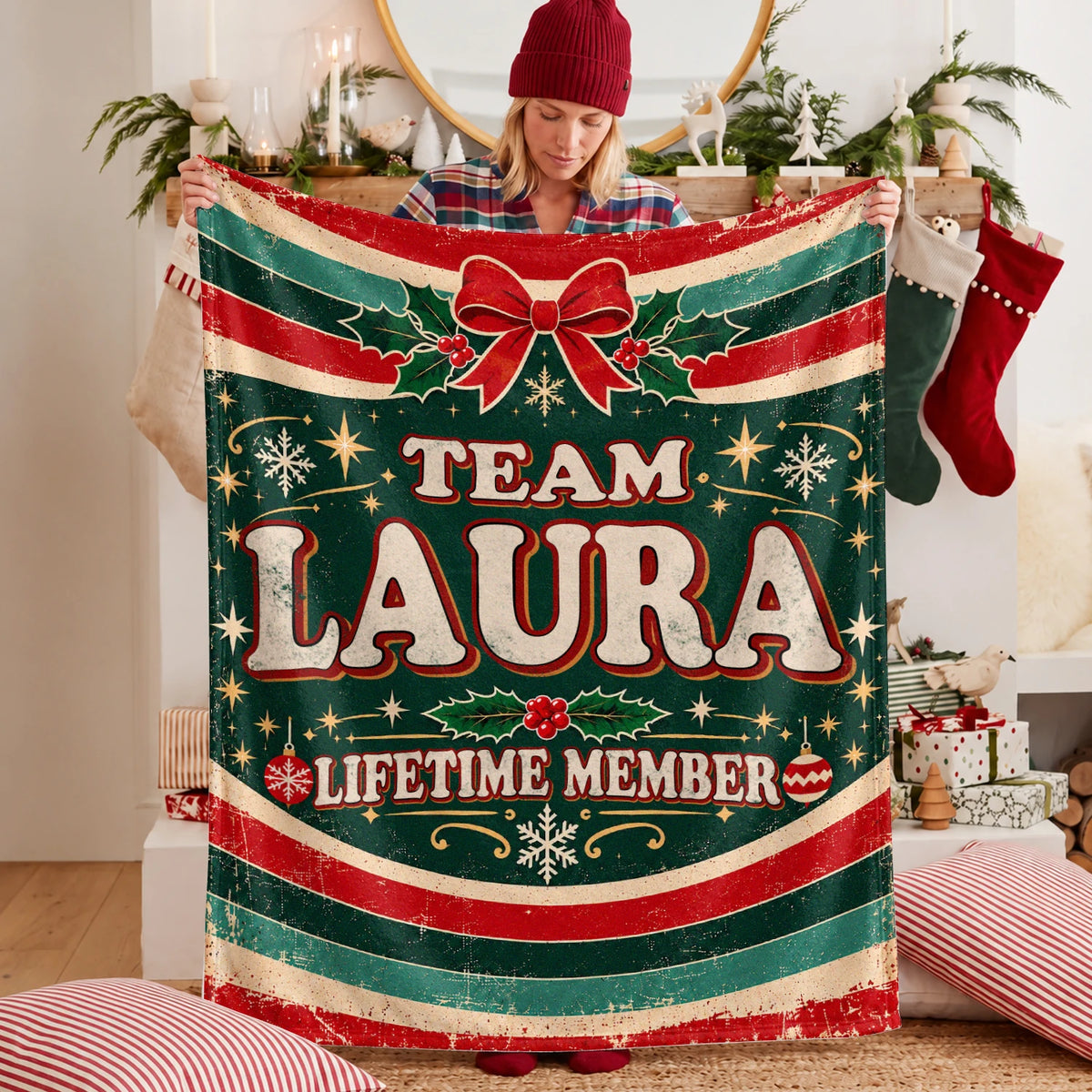 Team Your Name Lifetime Member Christmas Fleece Blanket LAURA 13K1 BK52