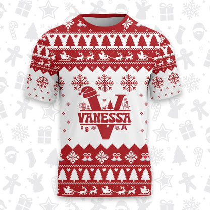 VANESSA Personalized Christmas T-Shirt Pajama Set - Holiday Gift Outfit 13K1-CR2