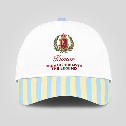 The Man The Myth The Legend Blue And Yellow Striped Beach Cap KUMAR 13K1 C118PF