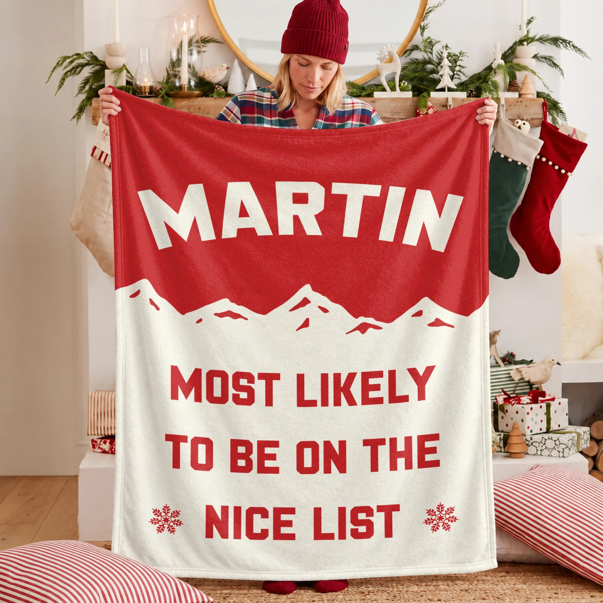 Most Likely on the Nice List Red Vintage Christmas Fleece Blanket MARTIN 13K1 BK63