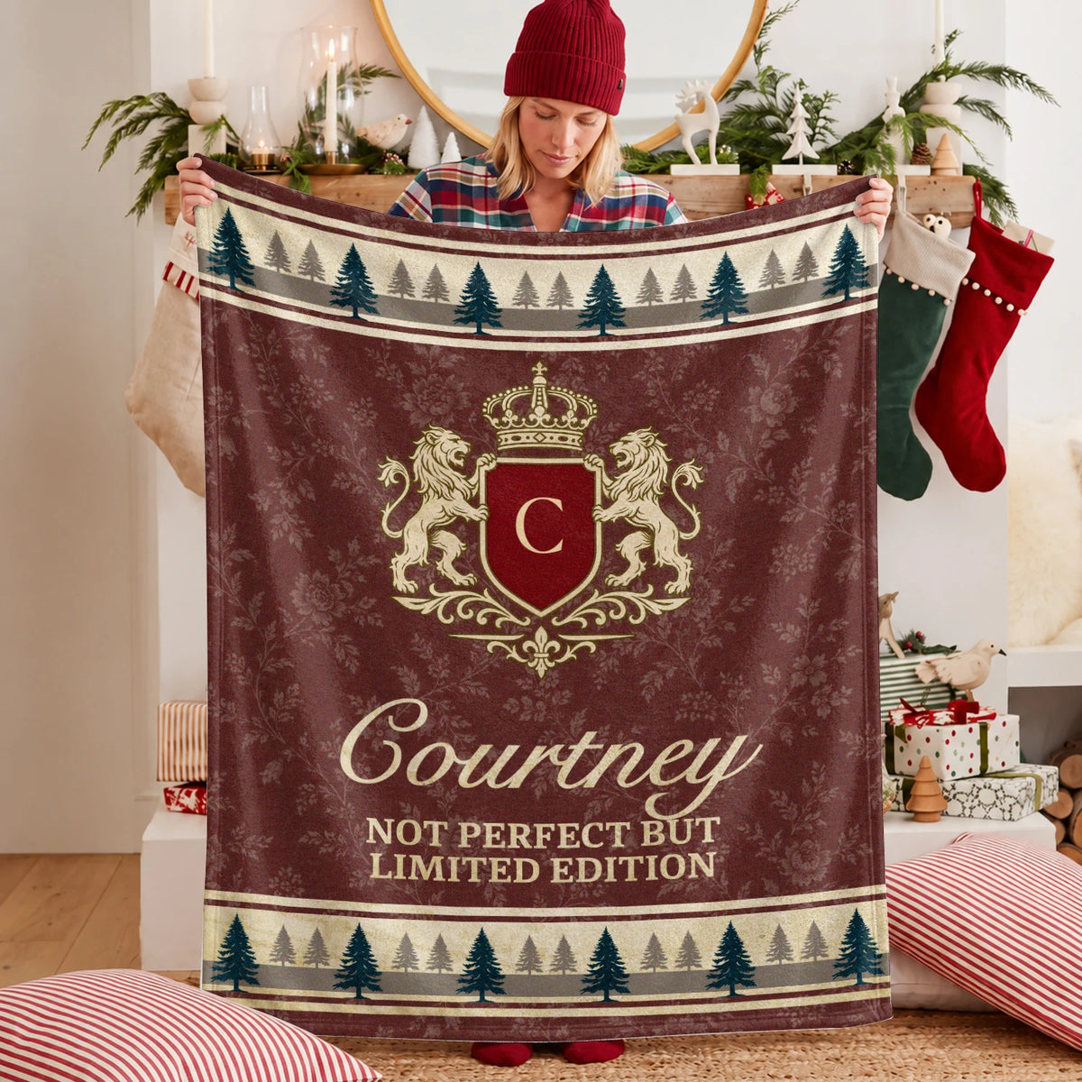 Not Perfect But Limited Edition Burgundy Pine Tree Fleece Blanket COURTNEY 13K1 BK41