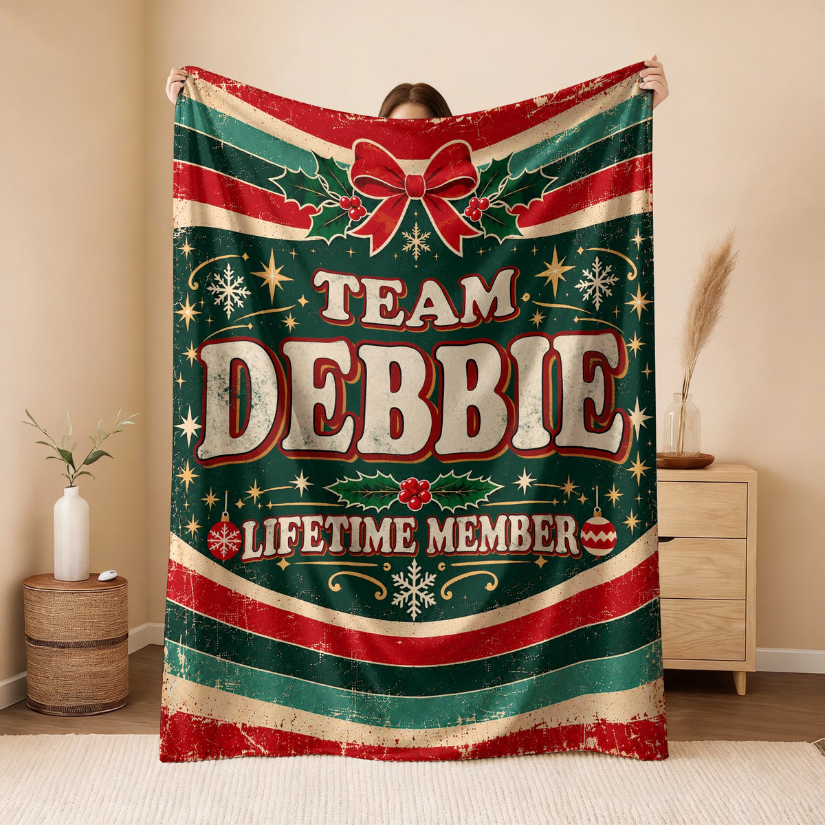 Team Your Name Lifetime Member Christmas Fleece Blanket DEBBIE 13K1 BK52
