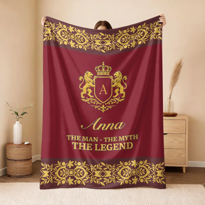 The Man The Myth The Legend Royal Red And Yellow Fleece Blanket ANNA 13K1 BK05
