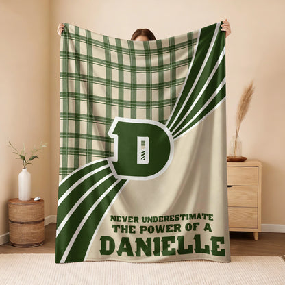 Never Underestimate Your Name Green & Cream Plaid Fleece Blanket DANIELLE 13K1 BK50