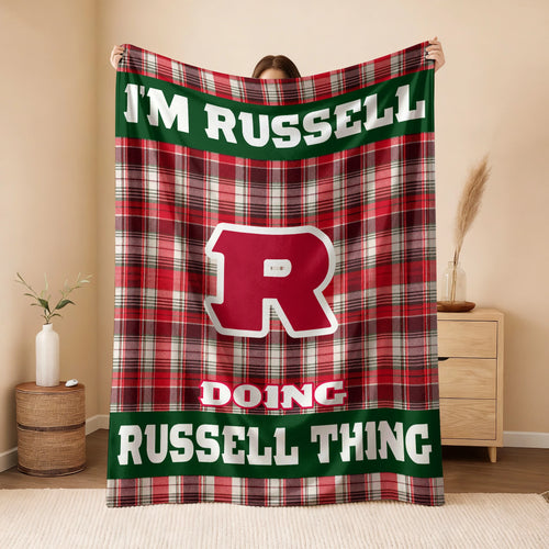 I'm Name Doing Name Things Red Plaid Fleece Blanket RUSSELL 13K1 BK49