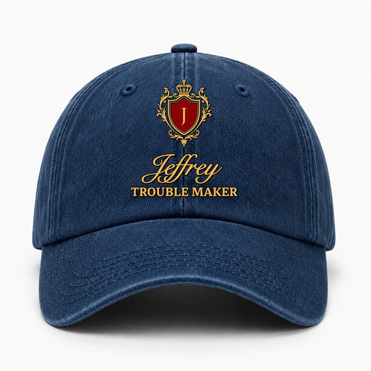 Your Name Trouble Maker Funny Blue Washed Cap JEFFREY 13K1 C153PF