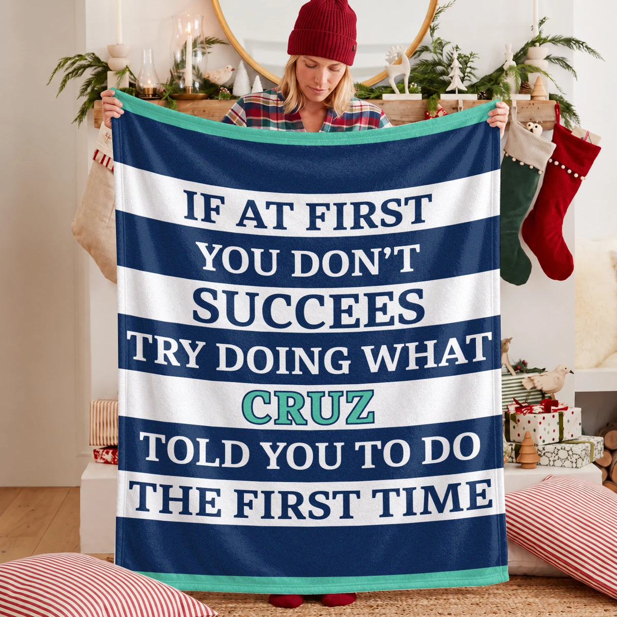 If At First You Don't Succeed Blue & White Striped Fleece Blanket CRUZ 13K1 BK55