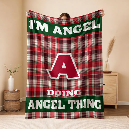 I'm Name Doing Name Things Red Plaid Fleece Blanket ANGEL 13K1 BK49