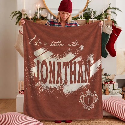 Life Is Better With Your Name Terracotta Cream Fleece Blanket JONATHAN 13K1 BK30