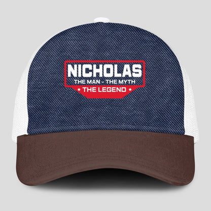 The Man The Myth The Legend Navy Brown And White Mesh Cap NICHOLAS 13K1 C200PF