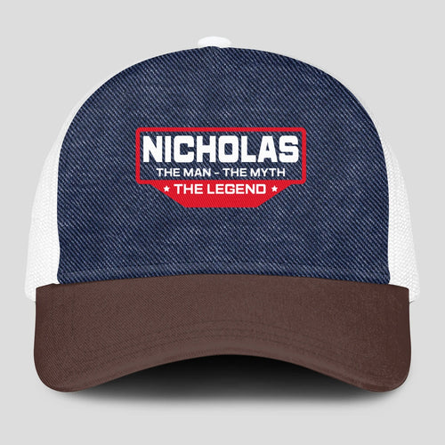 The Man The Myth The Legend Navy Brown And White Mesh Cap NICHOLAS 13K1 C200PF
