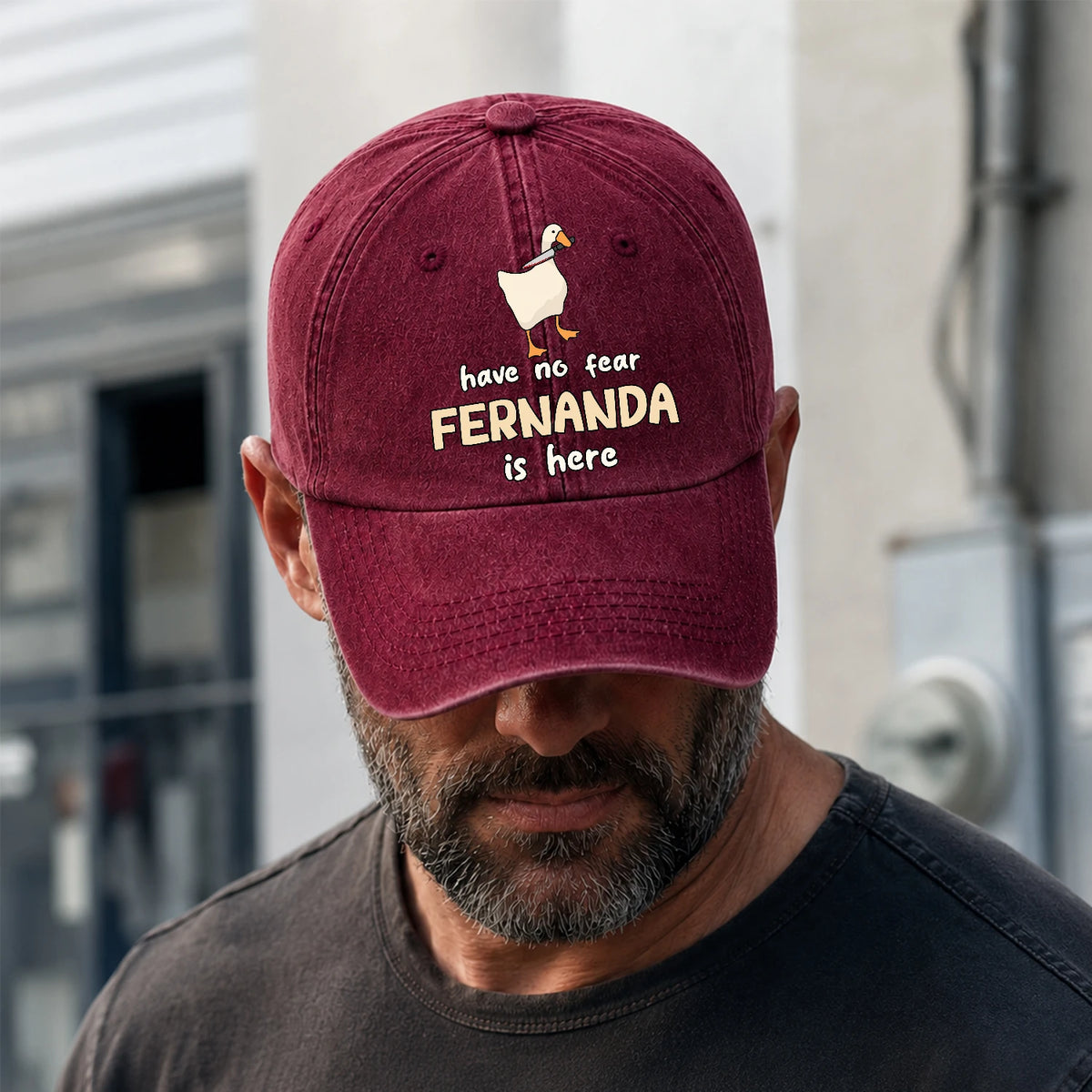 Have No Fear Your Name Is Here Funny Goose Burgundy Washed Cap FERNANDA 13K1 C127PF