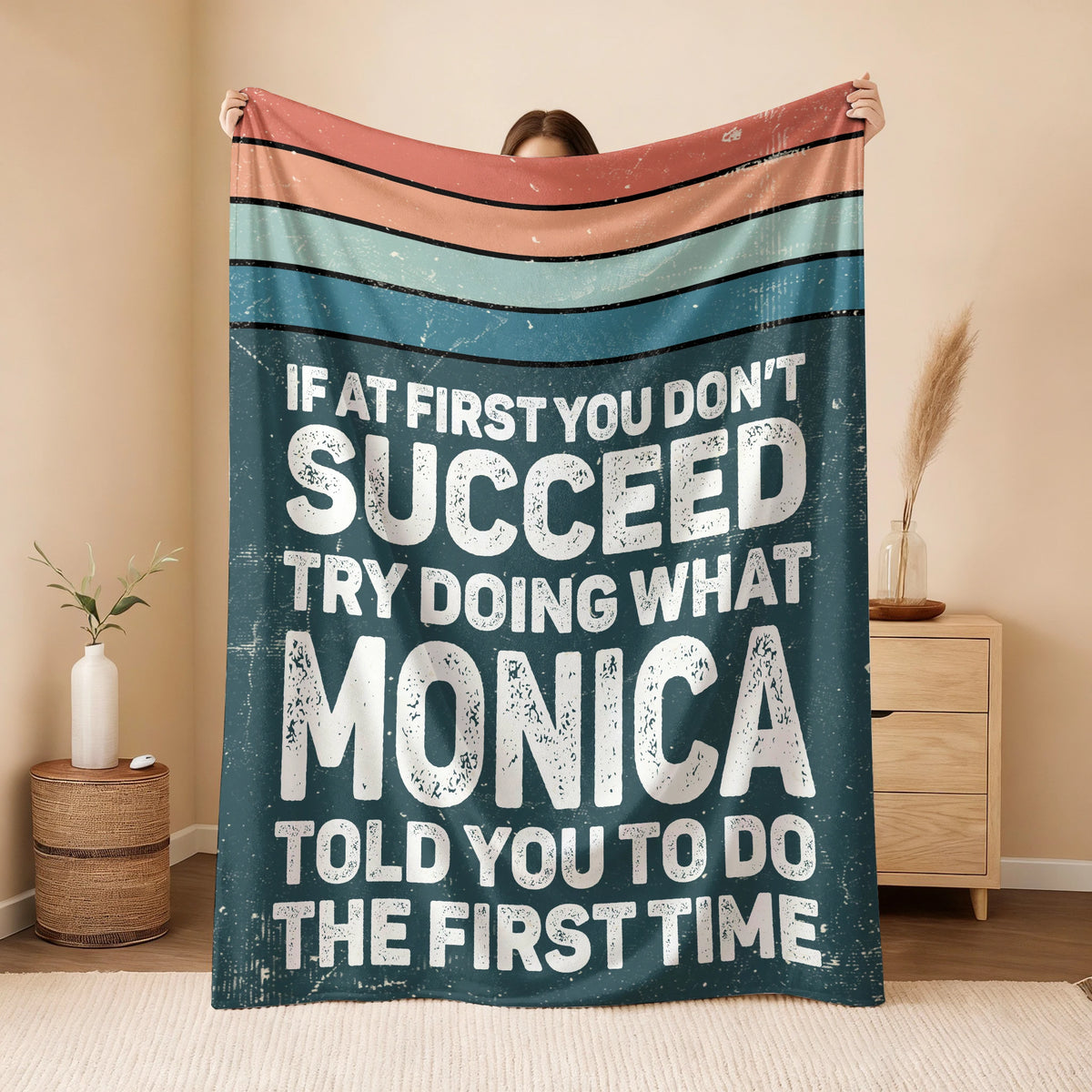 If At First You Don’t Succeed Retro Green Fleece Blanket MONICA 13K1 BK29