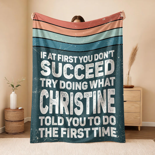 If At First You Don’t Succeed Retro Green Fleece Blanket CHRISTINE 13K1 BK29