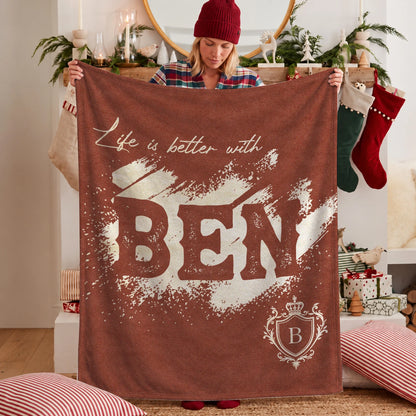 Life Is Better With Your Name Terracotta Cream Fleece Blanket BEN 13K1 BK30