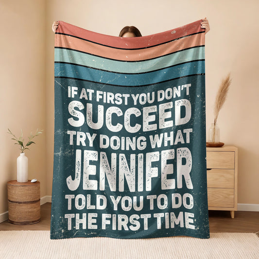 If At First You Don’t Succeed Retro Green Fleece Blanket JENNIFER 13K1 BK29