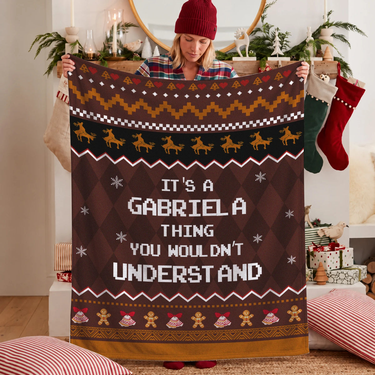 Your Name Thing Funny Deer Brown Christmas Fleece Blanket GABRIELA 13K1 BK27