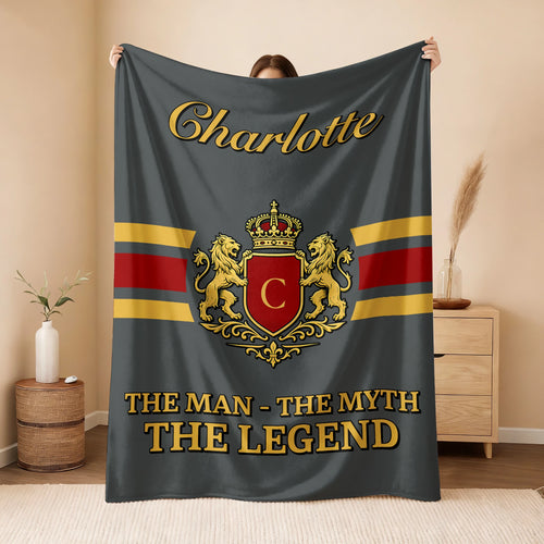 The Man The Myth The Legend Blue & Gold Fleece Blanket CHARLOTTE 13K1 BK07